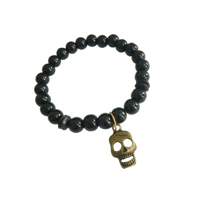 Skull Charm Black Onyx Beads Bracelet